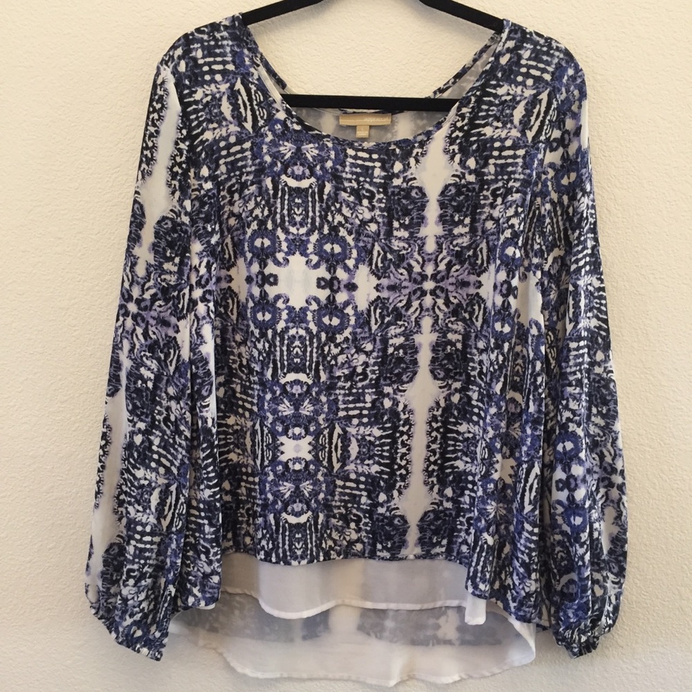 Blue Floral Back Slit Layered Chiffon Blouse